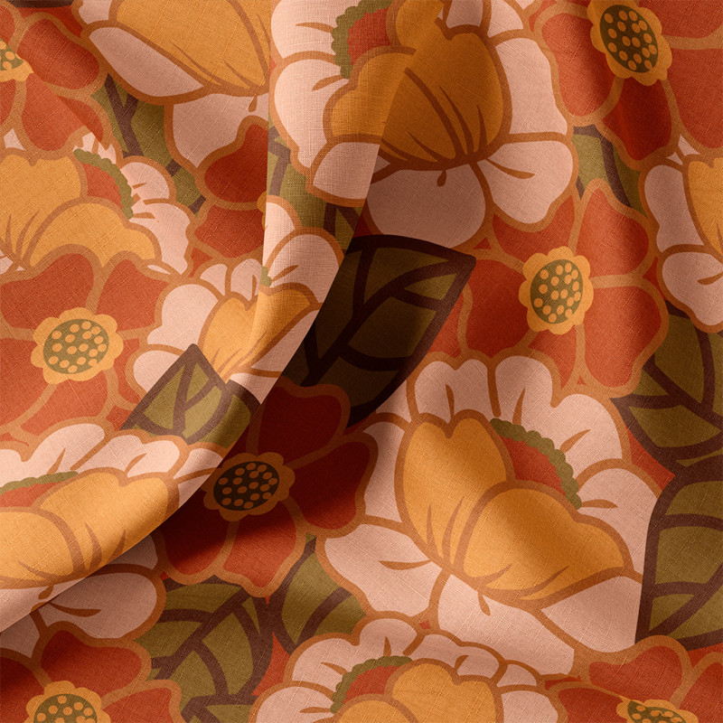 Printed Acryl Coated Cotton CLEMONE Orange / Peach